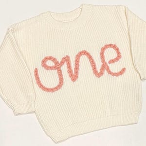 Birthday Sweater | Number One Sweater | Simple Hand Embroidered Sweater | Personalized | Baby Birthday | Oversized Chunky Knit Sweater