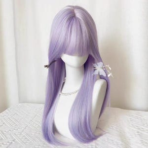 Cute long straight light purple wig cute lolita style high temperature silk wig sweet fluffy light purple bangs wig