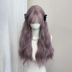 Leuke big wave taro moddergrijs paarse pruik leuke lolita stijl dubbele paardenstaart hoge temperatuur zijden pruik zoete pluizige paarse pony pruik
