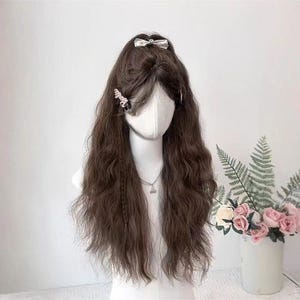 Leuke koude bruine pruik met hoge paardenstaart in meisjesstijl, schattige dubbele paardenstaart in lolitastijl op hoge temperatuur, zijden pruik met lieve en schattige lange pony