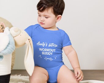 Aunty's Future Workout Buddy, baby funny bodysuit, baby boy fitness bodysuit, baby boy custom bodysuit, newborn gift, baby shower gift