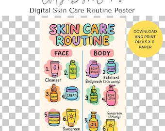 Digital Skin Care Routine Poster | Face Care Routine | Body Care Routine | Beauty Routine | Skincare Steps | Step by Step Skincare