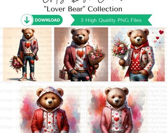 Valentines Teddy Bear Bundle | Teddy Bear Design | Swag Bears | Cute Teddy Bears | Brown Teddy | Sublimation Bear | Valentines PNG Bundle