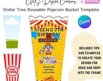 Popcorn Canva Template | Popcorn Bucket Template | Popcorn Box Template | DIY Popcorn Bucket | Popcorn Frame Template | Popcorn Favors