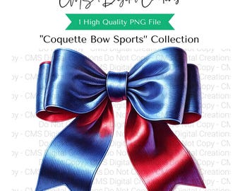 3D Metallic Coquette Bow PNG | Ombre Red and Blue Digital Download | 4th of July Patriotic Clipart | Printable Sublimation Graphic