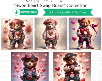 Valentines Swag Teddy Bear PNG | Teddy Bear Design | Swag Bears | Cute Teddy Bears | Valentines png | Sublimation Bear | Cupid png