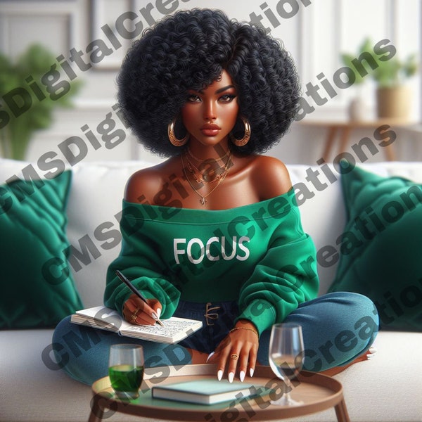 Digital file PNG - African American Woman | Black Woman Portrait | AI Art | Printable Wall Art | Wall Decor | Planner Clipart