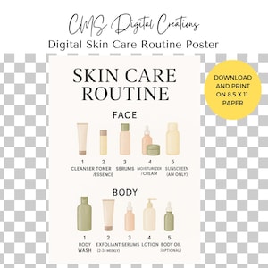 Poster Digitale Hautpflege Routine Gesichtspflege-Routine | Körperpflege-Routine | Schönheits-Routine | Hautpflege Schritte | Schritt für Schritt Hautpflege