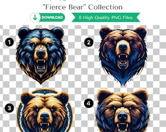 Fierce Bear Clipart Bundle | Roaring Bear | Wildlife Art | Bear Clipart | Bear png | Sublimation Bear | Grizzly Bear | Bear Mascot
