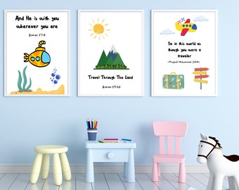 Set of 3 Islamic Kids Prints, Childrens Islamic Wall Art, Eid Gift for Kids, Childrens Eid Gifts, Kids Islamic posters, Islamic Nursery