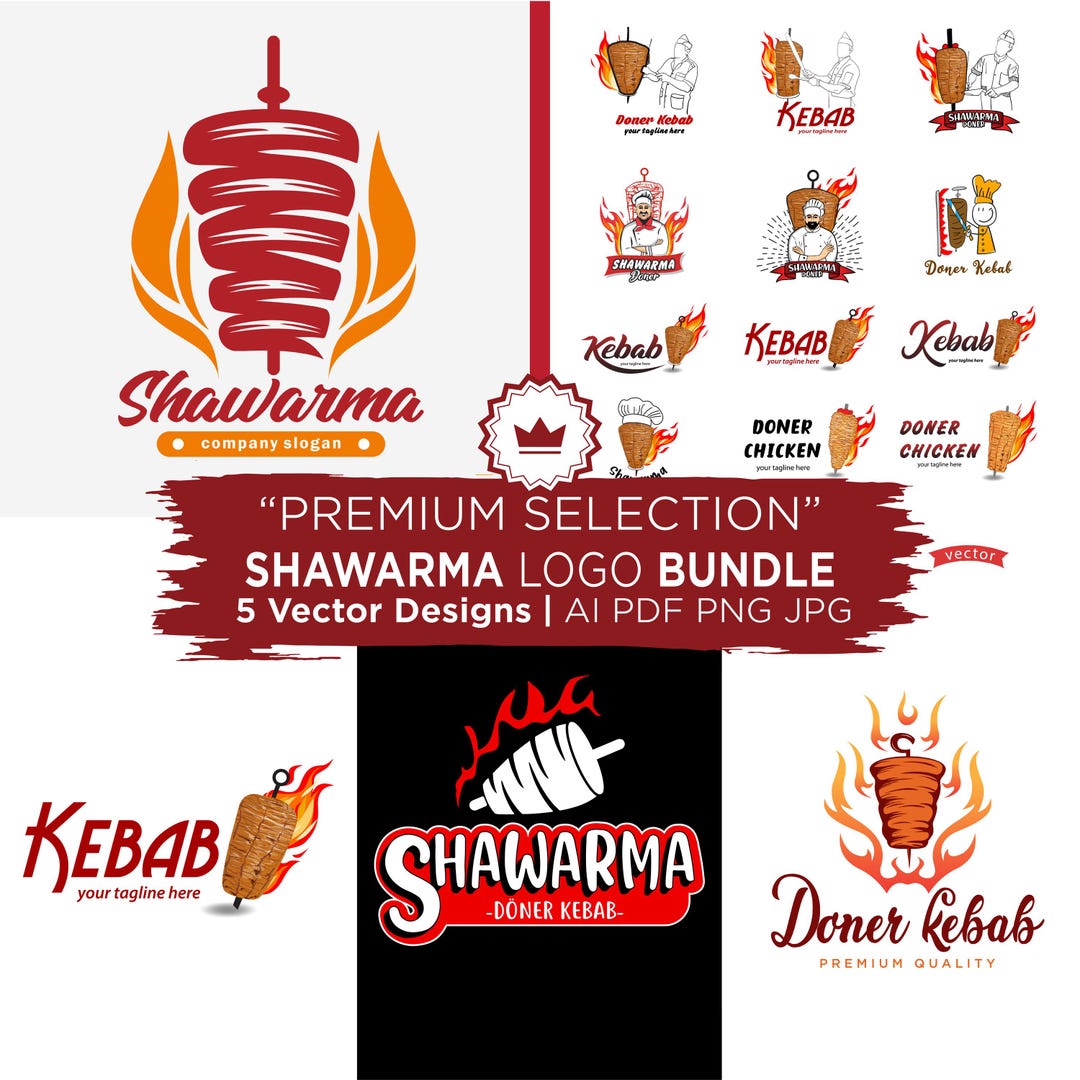 Shawarma Labels Shawarma Logo Bundle Premium Doner Kebab Branding Set Restaurant Logo ...