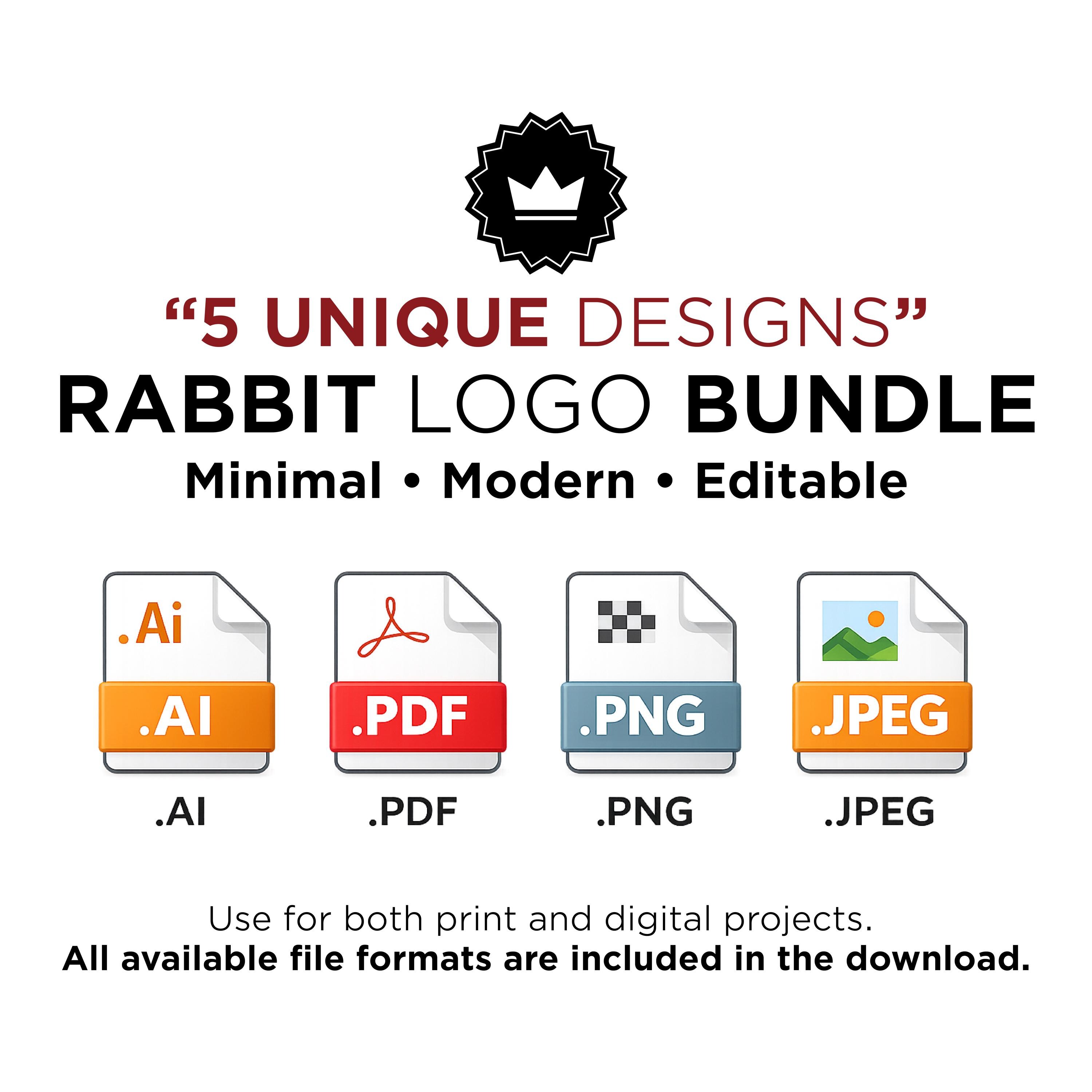 Rabbit Logo Bundle, Minimal Bunny Logo Pack, Modern Animal Mascot Logos ...