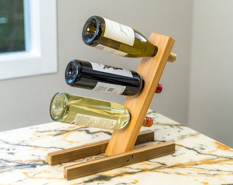 Rustic Wooden 3-Bottle Floating Wine Holder