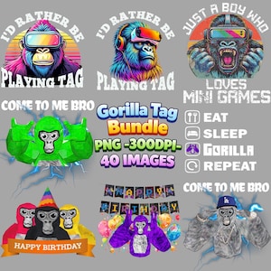 Gorilla Tag 40 PNG Bundle for Shirts | Funny VR Monkey Gamer For Kids