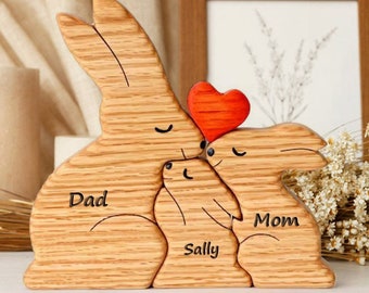 Custom Rabbit Wooden Family Puzzle with Names, Family Keepsake Gifts, Family Gifts, Gift for Kid, Mother Day Gift, Gifts For Nana Mimi Gigi