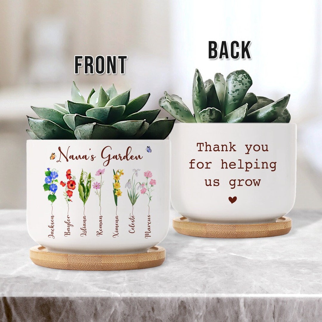 Personalized Birth Flower Grandma Plant Pot Nana's Garden, Custom ...