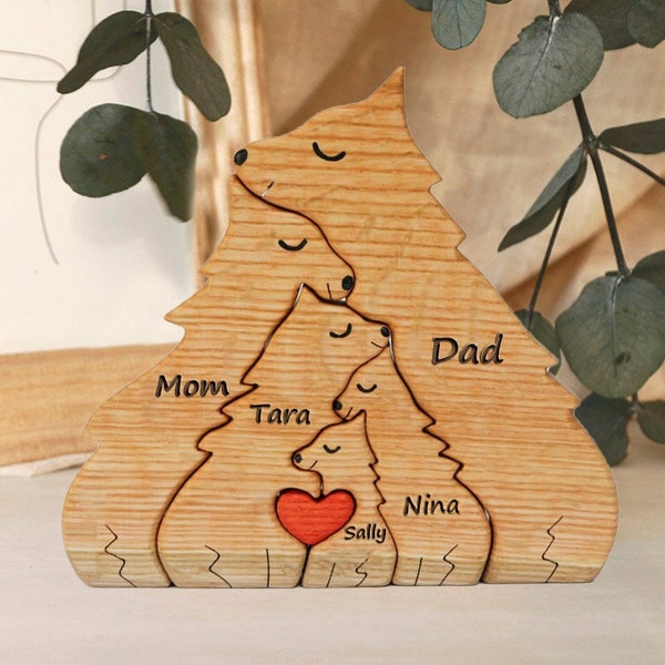 Personalized Wooden Wolf Family Puzzle, Family Keepsake Gifts, Animal Figurines Family Keepsake, Mother Day Gifts, Gifts For Nana Mimi Gigi