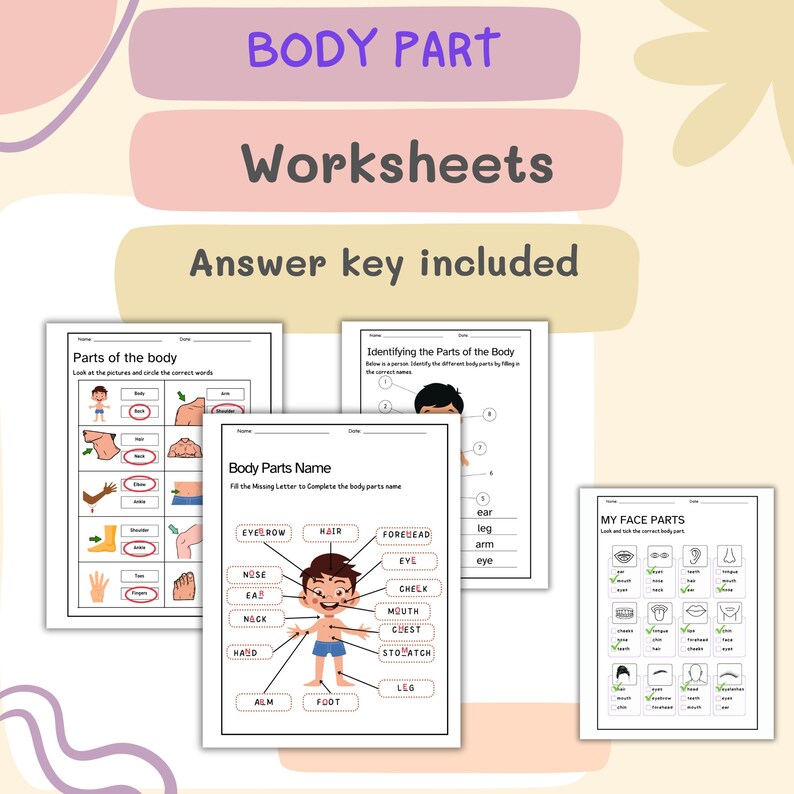 Body Parts Printable Activity Worksheets Flashcards Posters Parts of ...