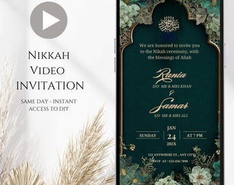 Emerald Green Muslim Wedding Invitation: Digital Nikkah Invite (Canva Template)