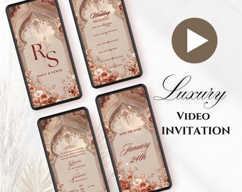 Pink & Rose Gold Muslim Wedding Invitation: Digital Nikkah, Walima (Mobile Video Download)