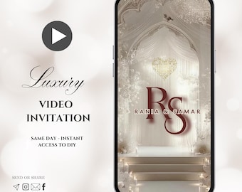 Vit & guld muslimsk bröllopsinbjudan video: Nikkah, mottagning, Baraat (digital nedladdning)
