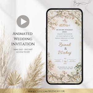 Elegant Nikkah Invitation Template: Emerald Green Muslim Wedding (Canva Evite Digital Download)