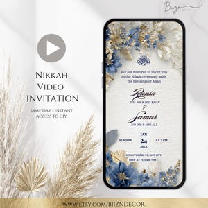 Digital Muslim Wedding Invitation: Beige, Gold, and Blue Nikkah Evite (Digital Download)