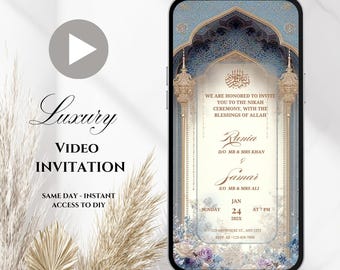 Traditional Nikkah Invitation video. Animated mobile invite for Reception, Baraat, Islamic Wedding evite.