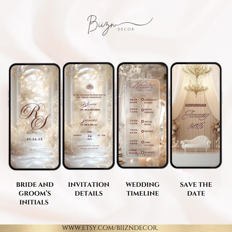 Beige & Gold Islamic Wedding Video Invitation: Nikkah, Baraat, Reception (Digital Download) image 2