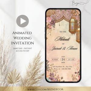 Animated Peach Nikkah Wedding Video Invitation: Islamic Muslim Walima, Editable Template (Digital Download