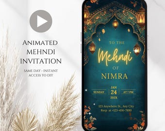 Emerald Green Mehndi Invitation: Indian Wedding Social Media Template (Digital Download