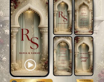 Sage & Gold Wedding Nikkah Video Invitation: Editable Mobile Invite (Digital Download)