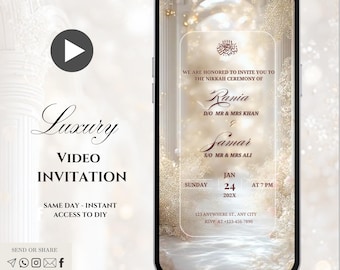 Beige & Gold Islamic Wedding Video Invitation: Nikkah, Baraat, Reception (Digital Download)