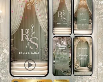 Digital Editable Wedding Nikkah Video Mobile Invitation, Sage Green