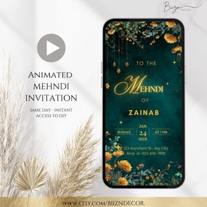 Mehndi Digital Invitation | South Asian Wedding E-Invite | Dholki Sangeet Desi Event Invite | Editable Template Instant Download Custom