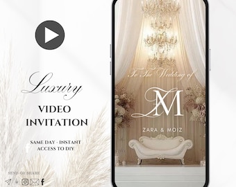 Beige and Gold  and  Muslim Wedding Video Invitation MP4 with couple logo (Digital Download)