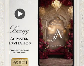 Burgundy & Gold Muslim Wedding Video Invitation (Digital Download)