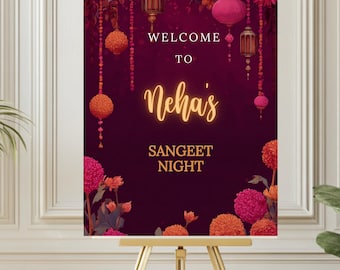 Editable Maroon Welcome to Sangeet Mehndi Decor Indian Sangeet Signs, Instant Download