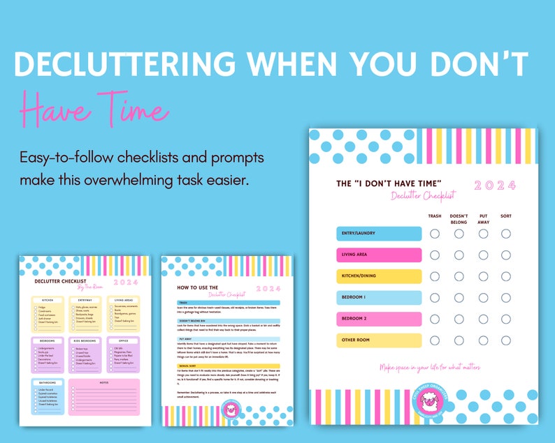 Bright and Fun Declutter Planner 2024, Declutter Checklist, Declutter