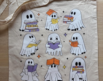 Reading Ghosts Tote Bag: Bookish Calico Cotton Reader Gift