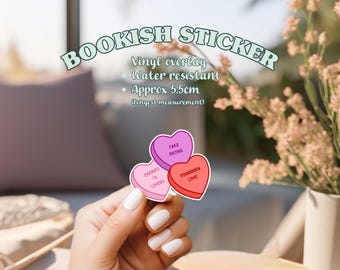 Bookish Sticker | Romance Tropes in Candy Hearts | Reader Gift | Kindle Sticker for Book Lovers