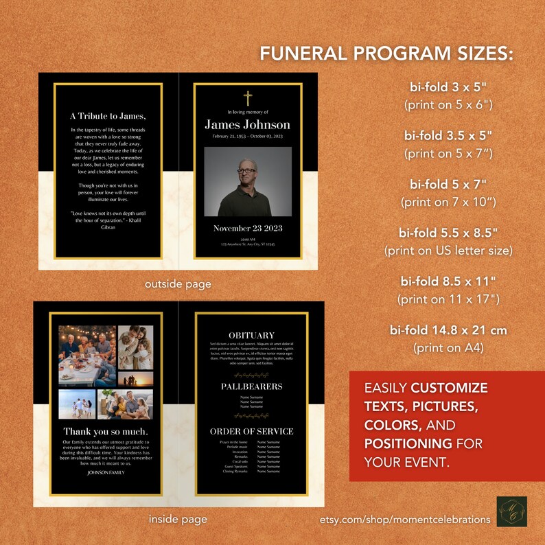 Editable Elegant Black and White Funeral Program Template Obituary ...