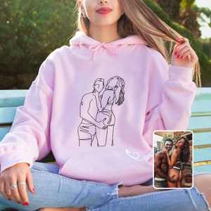 Custom Embroidered Couple Sweatshirt, Couple Matching Outfits, Couple Line Art Shirt, Personalized Embroidered Hoodie, Anniversary Gift