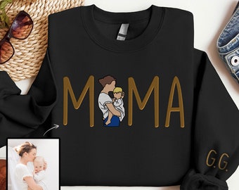 Custom Photo Sweatshirt For Mother's Day Embroidery, MAMA Sweater Embroidered With Kid Name, Gift For Mum Hoodie, Gift For Dad