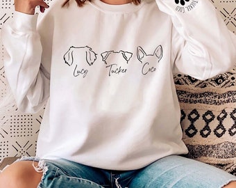 Custom Pet Portrait Sweatshirt, Personalized Embroidered Dog Ears Sweatshirt With Name, Custom Dog Mom Sweatshirt, Dog Dad Gift For Pet