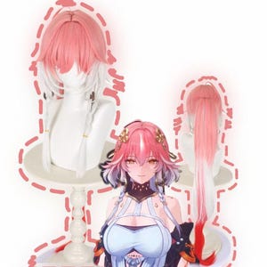 Game Anime Character "Ashleigh Haddad" Cosplay Wig Pink and White Cosplay Wig Pink Gradient Red Wig Halloween Cosplay
