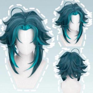 Blue and Green Anime Cosplay Wig Mixed Gradient Blue Cos Wig