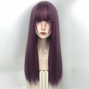 紫のウィッグ バイオレットウィッグ ロングストレート前髪 コスプレウィッグ パーティーウィッグ