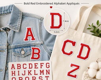 Red Varsity Letter Patches A-Z, Large Iron On Embbroidered Alphabet Applique for Jackets Hats Bags
