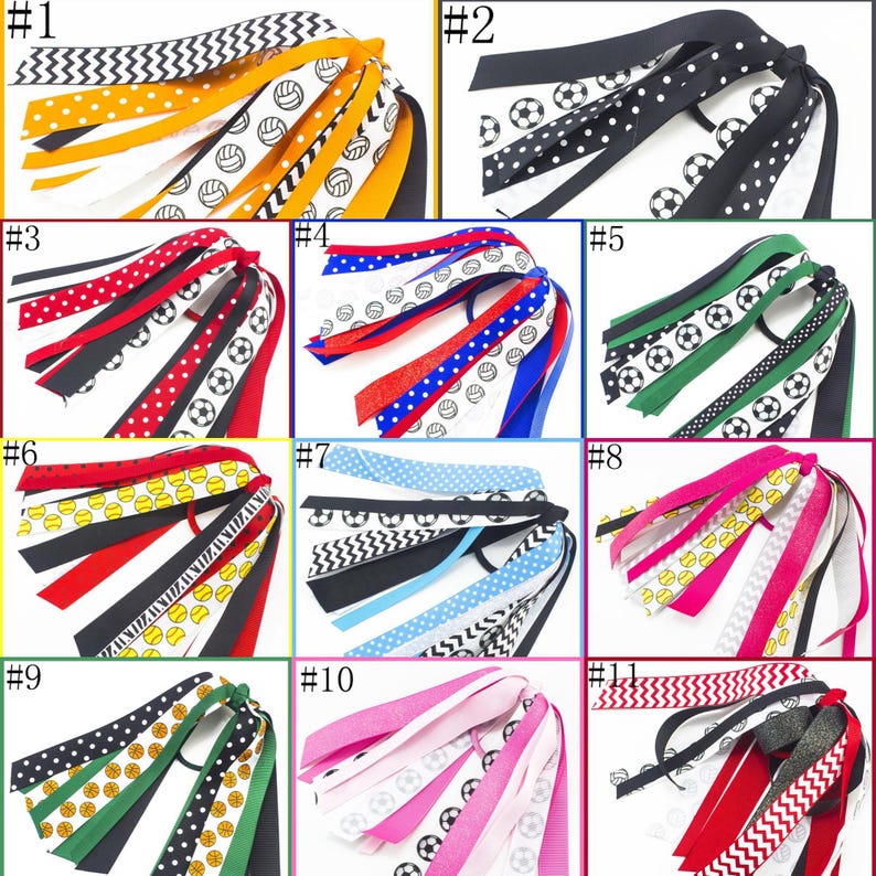 Hair Ribbon Red Many Designs Team Color Ponytail Ribbons, Customizable Game Day Girl Hair Ties ...